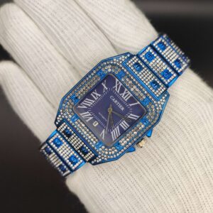 CARTIER Artificial Diamonds Round Square Watch ( BLUE)