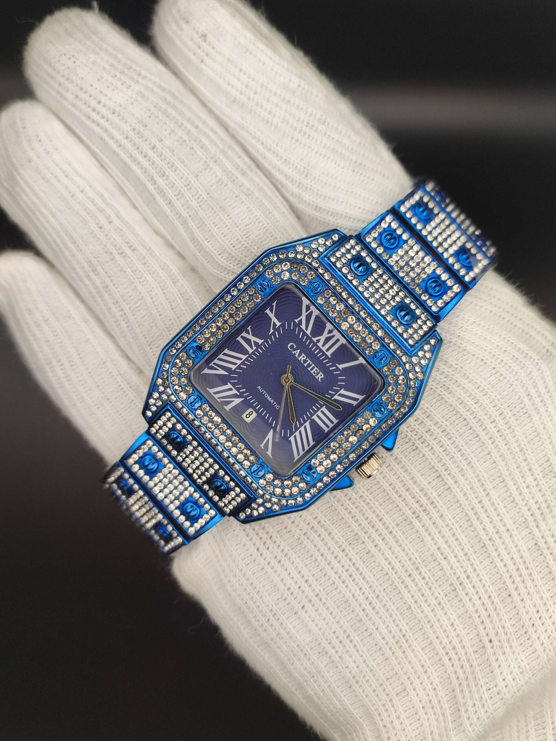CARTIER Artificial Diamonds Round Square Watch ( BLUE)