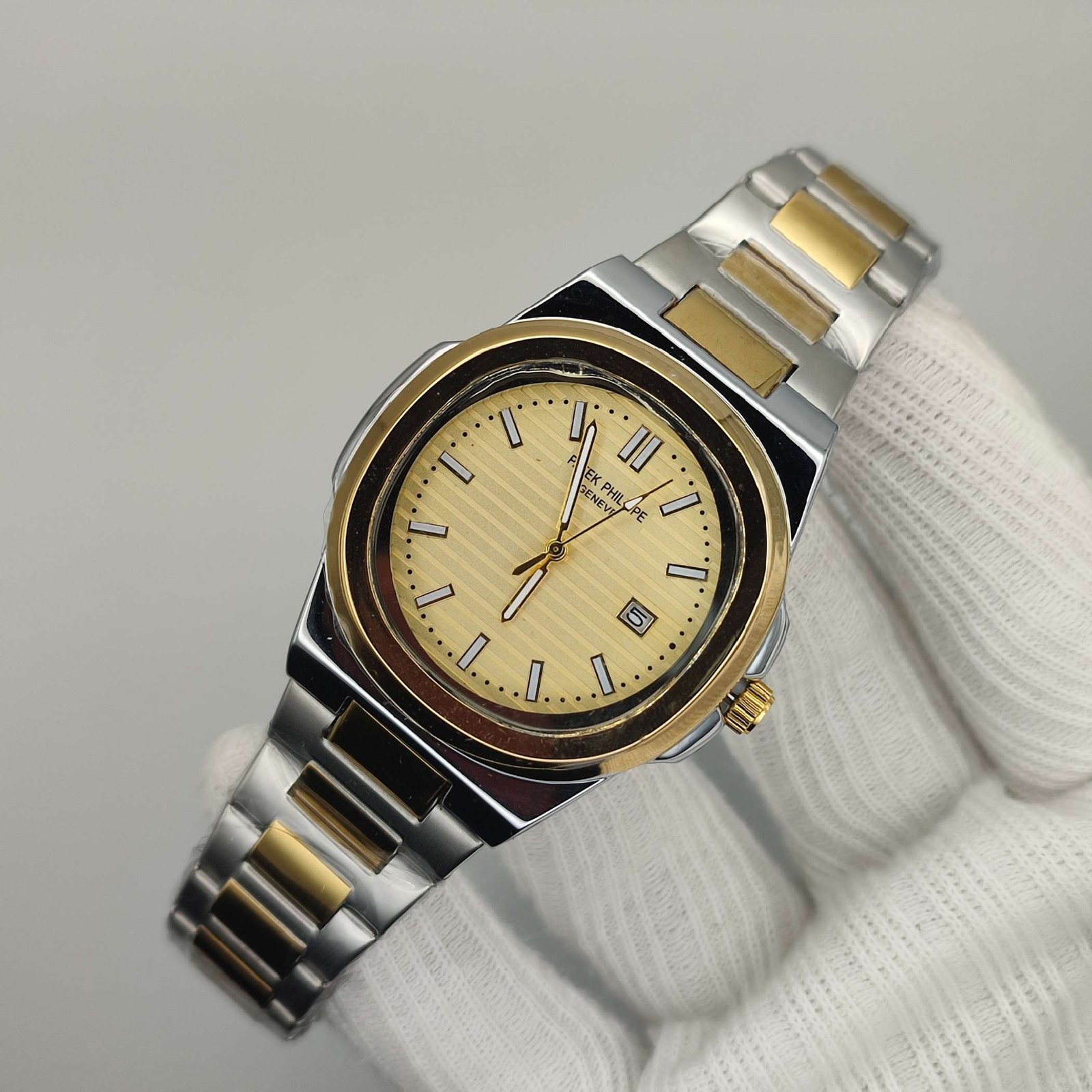 PATTEK PHILLIPY NAUTILUS 2 TONE WATCH ( Golden Dial )